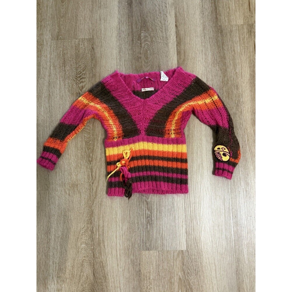 Miss Sixty Y2K Made In Italy Mohair Blend Girls Sweater Size 4 Pink Brown Stripe